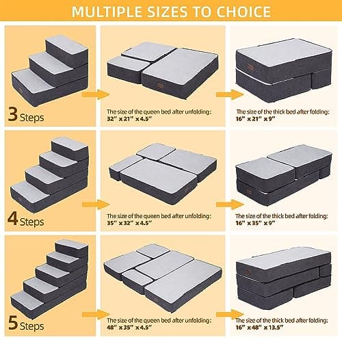 Pettycare Dog Stairs for Small Dogs, Stitching Foam Pet Steps Extra Wide for High Beds Sofas and Chairs, DIY Pet Stairs Anti-Skid Folding Dog Steps for Large Dog and Cats,2 Step, Grey 5