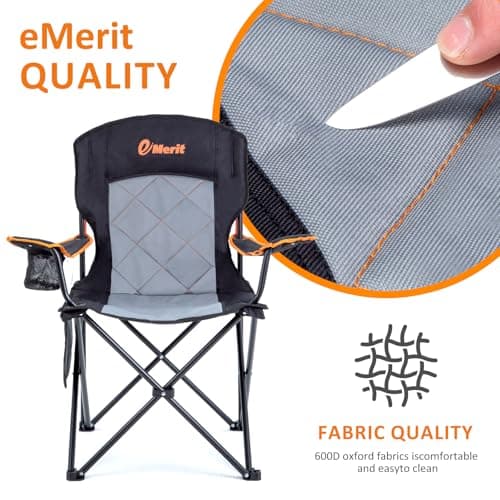 EMERIT 2 Pack Oversized Padded Camping Chair, 350LB Heavy Duty Quad Fold Chair with Arms, Collapsible Outdoor Chairs with Lumbar Back & Cup Holder 6