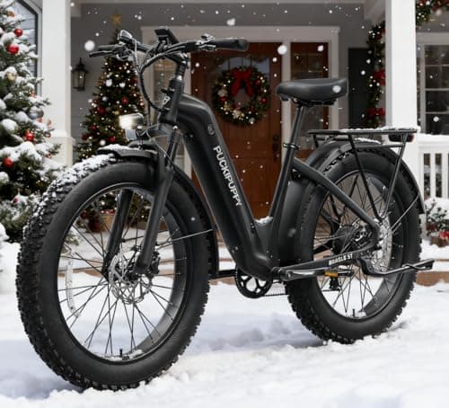 PUCKIPUPPY Electric Bike for Adults 960W, 26" Fat Tire, Step-Through Design Electric Mountain Hunting Bike, 48V 15AH Max 28MPH Off-Road Ebike with Rear Storage Shelf (Black)