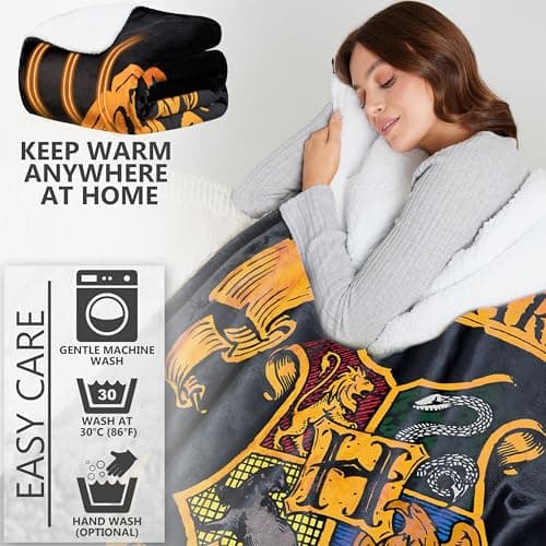 Get Trend Harry Potter Gifts Heated Blanket Electric, Queen Size Luxurious Fleece Weighted Blanket, Fast Heating with 9 Heat Settings Auto Shut-Off, 90x90in (Black Harry Potter, Queen US) 4