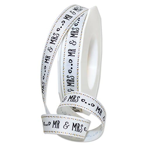 Morex Ribbon Newlyweds Ribbon, Grosgrain Polyester, 5/8 inch by 25 Yards, Mr & Mrs, Item 8640.16/25-001
