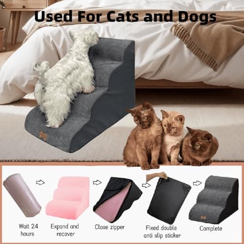 5-Step Dog Stairs for 23 Inch High Beds & 20-30 Inch Couch Bed, Non-Slip Balanced Indoor Pet Ramp Stairs for Small Old Large Dogs Cats to Get on Bed 30D 8