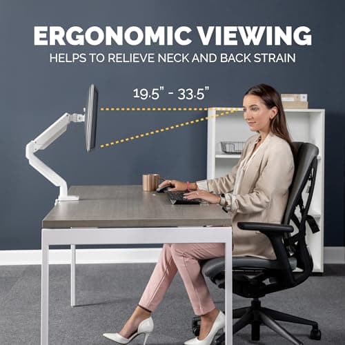 Fellowes Platinum Series Single Monitor Arm for 40-Inch Monitors, Full Motion, 360° Rotation, VESA Mount with Grommet or Clamp, USB Ports, Ergonomic, White, 8056201 8