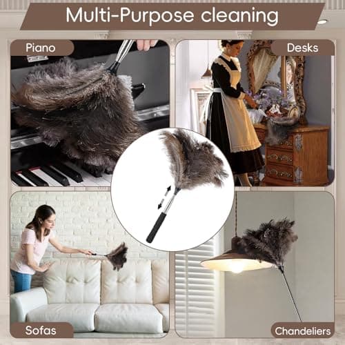 THARAHT Extendable Ostrich Feather Duster up to 16-47 inches Fluffy Feathers Long Handle Reusable for Cleaning Ceiling Fan Pendant lamp High Ceiling Blinds Furniture Feather Duster 6