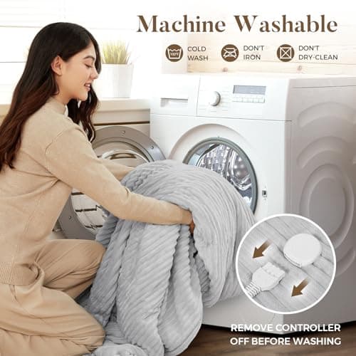 Electric Heated Blanket Queen Size 84" x 90" | 6 Heating Levels & 8h Auto Timer | Full Body Fast Heating and Ultra Soft Flannel, Machine Washable Bed Sofa Home Office Use, Light Grey 8