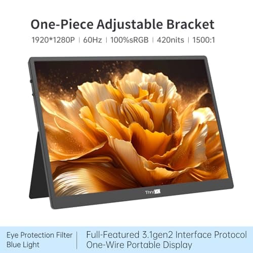 Thrygo 10.5" Portable Monitor, 3:2 1280P FHD IPS Display with HDR10, 420 Nits 60Hz, Dual USB-C & Mini HDMI, Adjustable Stand, Ultra-Slim Mini Screen for Laptop PC Phone Game Consoles Raspberry Pi 2