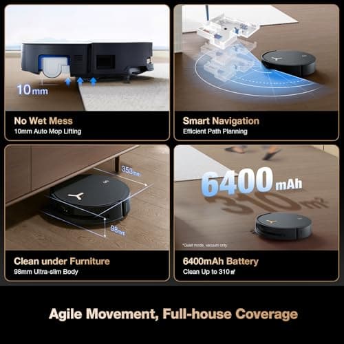 ECOVACS DEEBOT X8 PRO OMNI Robot Vacuum and Mop, 18000Pa, OZMO ROLLER Instant Self-Washing Mopping, 167℉ Hot Water Mop Washing, Auto Cleaning Solution Adding, Hot Air-Drying, Self-Emptying, Black 7