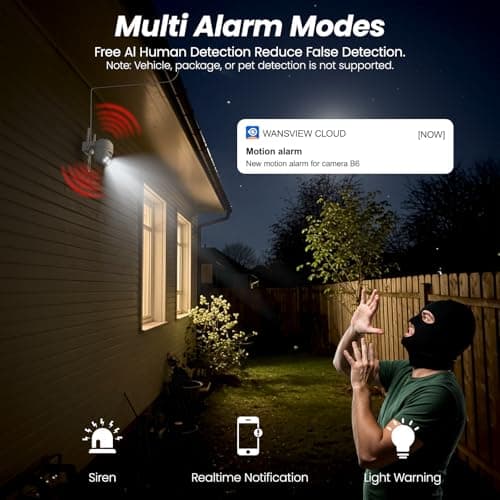 2K Cameras for Home Security-2.4G WiFi Outdoor Camera Wireless Solar/Battery Powered with solar panel, 360° Viewing, AI Human Detection, Color Night Vision, with SD Storage, Works with Alexa(2 Pack) 6