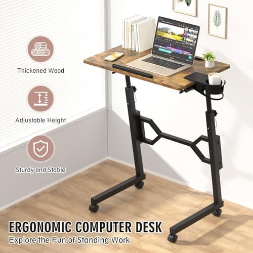 Enayplon Small Standing Desk with Wheels, Portable Treadmill Desk, Rolling Desk Adjustable Height for Laptop, Mobile Standing Table for Walking Pad, Bedside Table 9