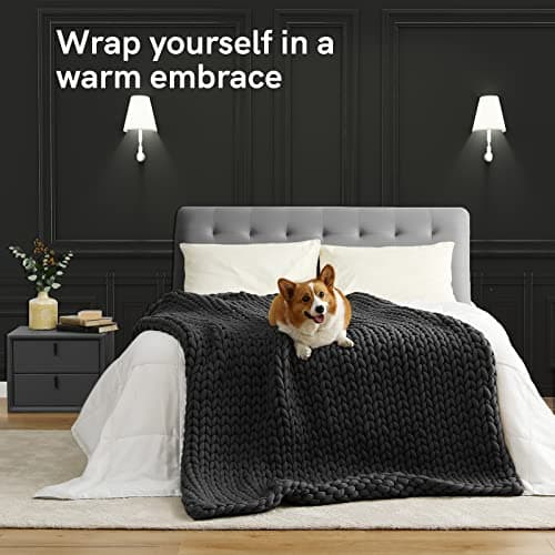 YnM Weighted Blanket, Handmade Chunky Yarn Knitted Design, Soft and Cozy, Temperature Regulating and Breathable, Machine Washable Throw for Sleep or Home Decor (Dark Grey, 60x80 Inch, 20lbs) 3
