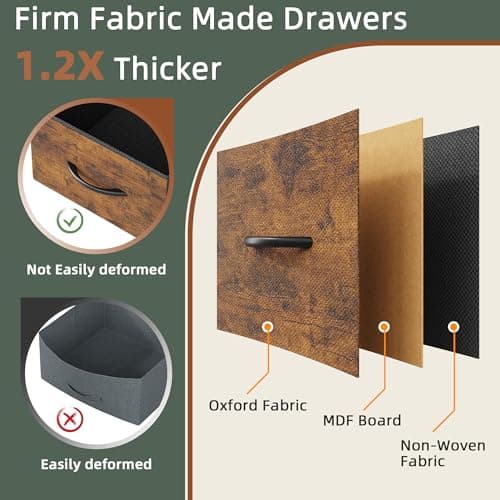 HIGDBFE 3 Drawer File Cabinet with Charging Station, 45''H, 3-Tier Filing Cabinet for Home Office, 11''*16'' for Small Printer, Fabric Drawer Fits Letter/A4, Tall Printer Stand, Rustic Brown 8