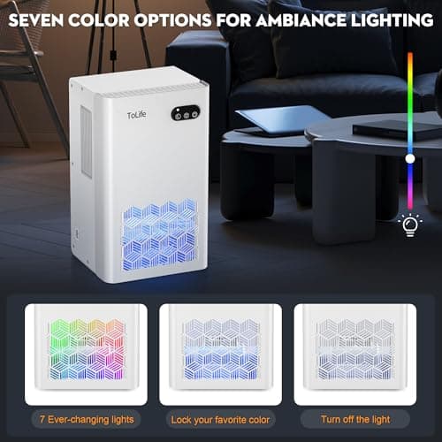 ToLife Dehumidifiers for Home 95 OZ Water Tank, 1000 sq.ft Dehumidifier for Basement Bedroom Bathroom with Auto Shut Off 7 Colors LED Light,White 5