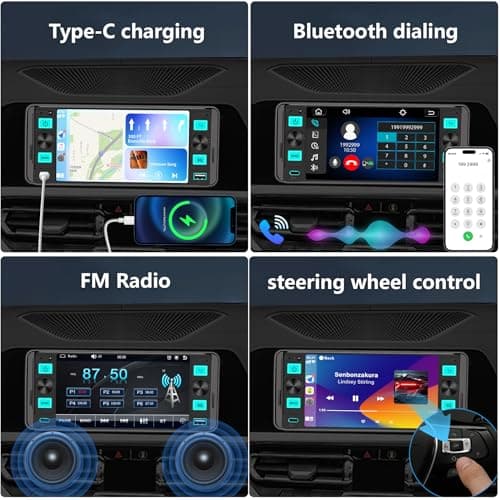 Single Din Radio Car Stereo with Wireless Apple CarPlay,Single Din Touchscreen Radio,Car Radio Bluetooth Support Android Auto,Mirror Link,Car Radio with Backup Camera GPS USB FM/AM EQ MIC (Black) 7