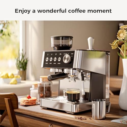 Kismile Espresso Machines with Grinder,15 Bar Professional Espresso Maker with Removable Water Tank,Milk Frother Steam Wand for Latte&Cappuccino,Ideal for Home/Office(BLACK) 5