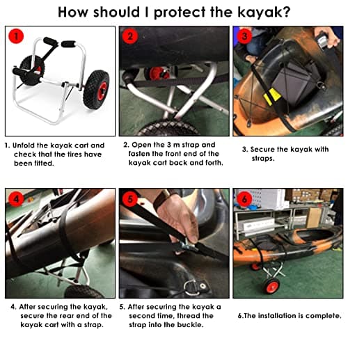 AUKIVON Foldable Kayak Cart Aluminum Kayak Dolly Lightweight Kayak Wheels with 165LB Capacity for Kayak Carrier & Paddleboard Kayak Trolley with Smooth Movement Over Sand Rough Roads(1 Pack, Black) 6