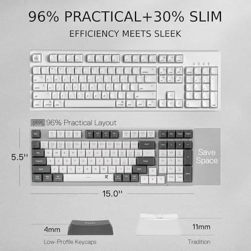 Redragon BK7114 Low-Profile Wireless Computer Keyboard, 98 Keys Slim Office PC Scissors Mechanism Keyboard w/ 2.4G BT Wireless Connection, Tactile Quiet Keystroke, Mixed Color Keycaps 5