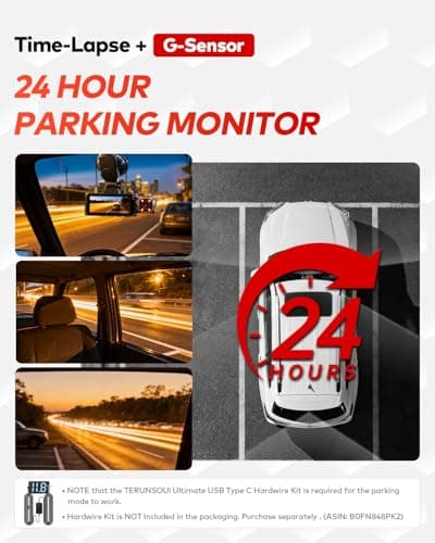 TERUNSOUl 4K+4K+1080P Dash Cam Front and Rear with Cabin, Free 128GB Card Included, WiFi 6 - up to 20MB/s, IR Night Vision, Built-in GPS, G-Sensor, 170°Wide Angle, 24H Parking Mode, Support 512GB Max 8