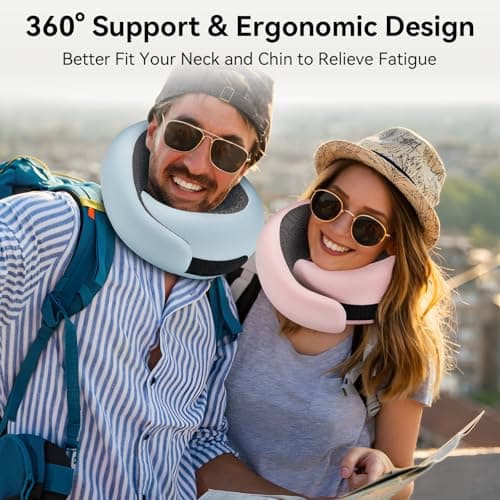 Optixion Travel Pillow, 100% Pure Memory Foam Neck Pillow for Airplanes, Comfortable Breathable Cover, Travel Essentials for Plane, Car, Train and Home, Gray 6