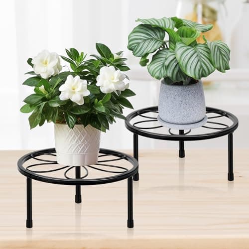 ESRICH 2 Pack 7.8" Metal Plant Stand Indoor , Black Plant Stands Outdoor, Rustproof Round Heavy Duty Flower Pot Stand, Potted Plant Holder for Garden Home