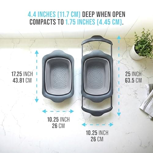 Comfify XL Large Kitchen Strainer - Collapsible Silicone Over-The-Sink Colander with Extendable Handles - Use with Pasta, Fruit, Berries & Veggie - 6 Quart - Gray 8