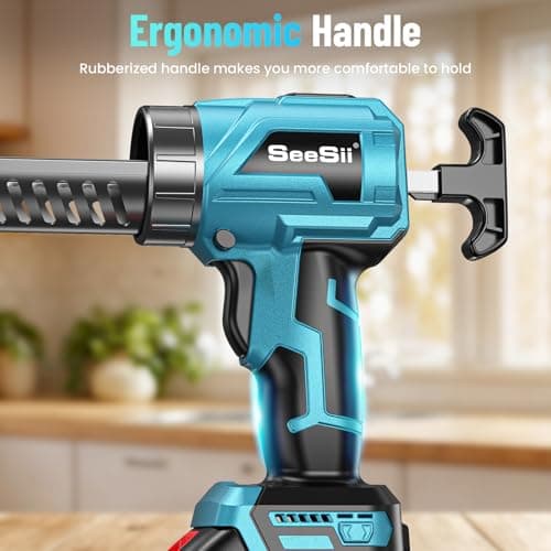 Seesii Battery Powered Cordless Caulking Gun, Electric No Drip Caulk Tool for 10 Oz Glue, Automatic Dripless Power Caulking Guns for Silicone Adhesive 7