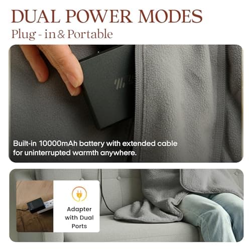 ZonLi Heated Blanket, Portable Battery Operated Blanket, 10000mAh Large 50"x60" Cordless Rechargeable Electric Throw for Adults, Camping, Car Travel & Home Use 6