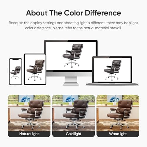 Genuine Leather Office Chair, Mid Back Executive Desk Chairs with Aluminum Arms and Wheels, Swivel Office Leather Chair with Thickened Backrest and Ergonomic Lumbar Support, Brown 5