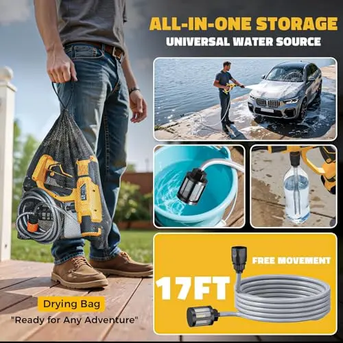 Cordless Pressure Washer Compatible with DeWalt 20V Battery, Ecarke 800 PSI Portable Handheld Power Washer with 6-in-1 Nozzle Foam Cannon for Car Floor Fence Wall Cleaning (Tool only) 5