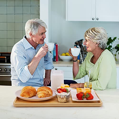 Webacoo Bamboo Tray with Handles - Lightweight Serving Tray for Breakfast in Bed, Coffee Table, BBQ, Kitchen, Ottoman & Party - Perfect for Lap, Couch & Gifting - Large Size Wood Tea Tray - 15”x10” 6