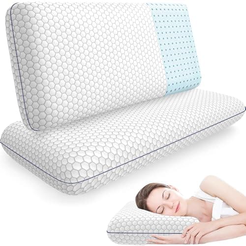 CushyOasis Memory Foam Pillows for Side, Back and Stomach Sleepers, Set of 2, Bed Pillow with Washable Cover and Breathable Mesh, Bed Pillow for Sleeping (Grey，King Size)