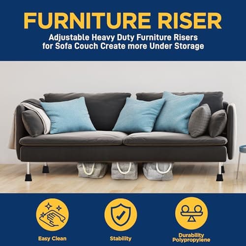 Lifemaster Furniture Riser Set - 4 Pieces Non-Slip Design Furniture Leg Riser fits with Bed, Chair, Table, Sofa, Desk, and Couches - Black 5