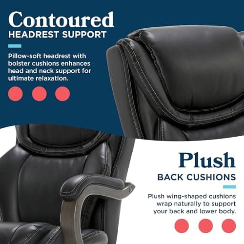 La-Z-Boy Harnett Big and Tall Executive Office Chair, Ergonomic High-Back Chair with Solid Wood Arms, ComfortCore with Memory Foam Cushions, Bonded Leather, Black 6