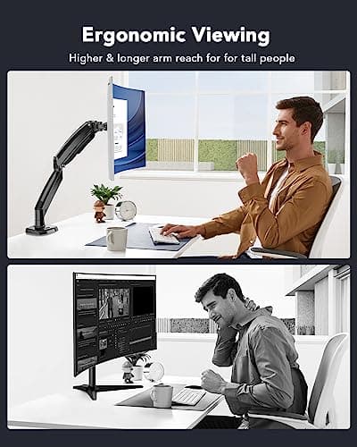 HUANUO Single Monitor Arm for 13-49 inch Screens, Ultrawide Computer Monitor Mount Holds 26.48 lbs, Upgraded Adjustable Stand with USB, C-Clamp & Grommet Base, VESA 75x75 or 100x100mm 5