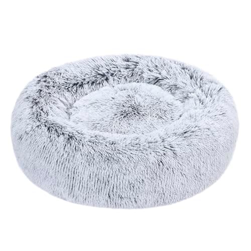 Amazon Basics Washable Donut Pet Bolster Faux Fur Bed with Removable Cover, Anti-Slip Bottom for Dog, Grey, 23" x 23"