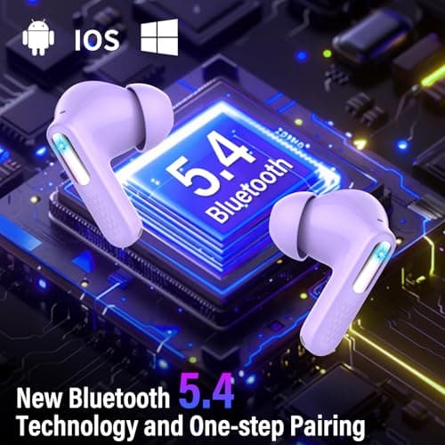 ZYHKON Wireless Earbuds, Bluetooth 5.4 Headphones with Multifunction Touch Screen, 48H Deep Bass Stereo Ear Buds, 5 EQ Modes, ANC/ENC Noise Cancelling, Transparency Mode, IPX7 Earbuds, Purple 9