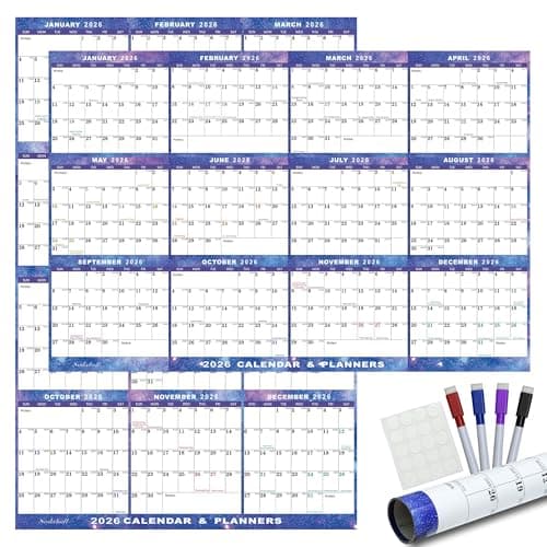 24" x 36" 2026 Wall Calendar Dry Erase - Large Starry Sky Calendar Wet & Dry Erasable Laminated 12 Month Annual Yearly Planner, Reversible, Horizontal/Vertical (2026 Wall Calendar)
