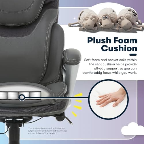 Serta Bryce Executive Office Chair - Ergonomic Computer Desk Chair with Patented AIR Lumbar Technology - Adjustable Height - Memory Foam Body Pillows - 360° Swivel Rolling Base - Bonded Leather - Gray 10