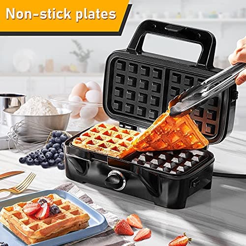 Metine 3-in-1 Belgian Waffle Maker 1200W, Breakfast Sandwich Maker & Waffle Iron with Removable Nonstick Plates, 5-Gear Temperature Control, Cool Touch Handle, Easy to Clean for Family Breakfast 7