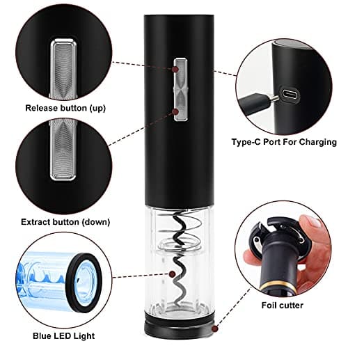 COKUNST Electric Wine Opener, Rechargeable Automatic Wine Corkscrew Bottle Opener With Foil Cutter, Type-C Charging Wine Openers With LED Light For Home Party Restaurant Wedding Gifts 6