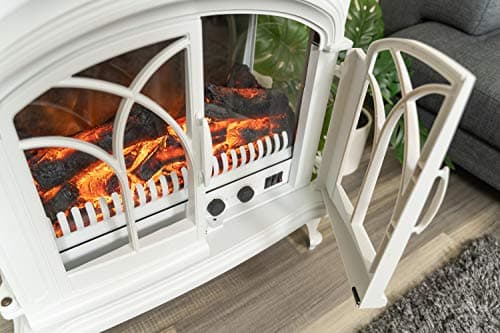 e-Flame USA 28" XL Denali Portable Freestanding Electric Fireplace Stove - 3-D Log and Fire Effect (White) 8