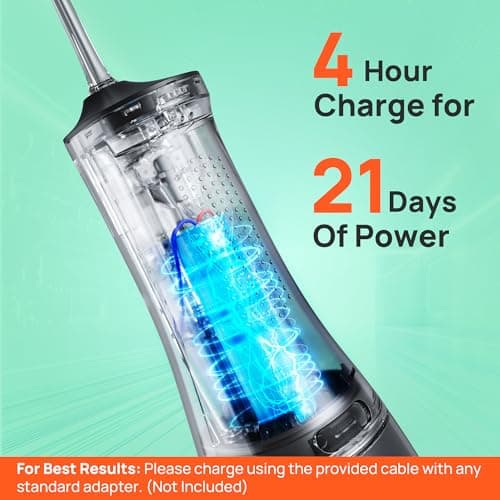 OPERAN Water Flossers for Teeth, Cordless Portable Water Flossers for Adults Braces, IPX7 Waterproof with 4 Modes, 4 Professional Nozzles, 300ml Tank & 21 Days Runtime for Travel, Black, 1Pack 7