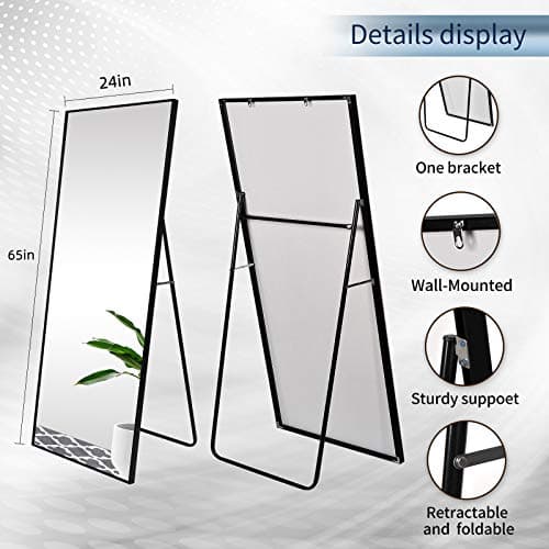 CONGUILIAO Full Length Mirror, 65" × 24" Rectangle Floor Body Standing Mirror Hanging or Leaning, Dressing Wall-Mounted for Bedroom, Living Room, Dressing Room, Balck Aluminum Alloy Frame 6
