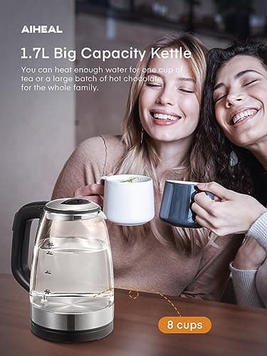 Electric Kettle, Aiheal Glass Kettle Temperature Control With 5 Colors LED Lights Variable, Keep Warm, Fast Boiling Electric Kettle, Stainless Steel Inner Lid & Bottom, 1.7L 7