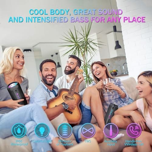 HUO JI Portable Bluetooth 5.0 Speaker with Deep Bass, IP66 Waterproof & Dustproof,RGB Lighting,AUX/TF Card Support,Type-C Charging,TWS Stereo,Perfect for Home,Outdoors,Cycling,Hiking,Camping&Parties 5