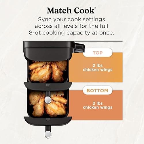 Ninja Air Fryer, 8 QT DoubleStack 2-Basket, Space Saving Design, Cooks 2lb Chicken Wings, Feeds up to 6 People, 6-in1 Air Fryer, Roast, Bake & More, Easy to Clean, Dishwasher Safe Parts, Black, SL201 8