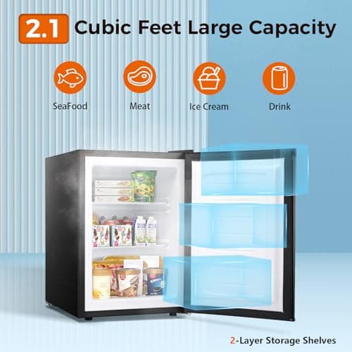 Kismile 2.1 Cu.ft Compact Upright Freezer with Reversible Single Door,Removable Shelves Mini Freezer with Adjustable Thermostat for Home/Kitchen/Office (2.1 Cu.ft, Black) 2