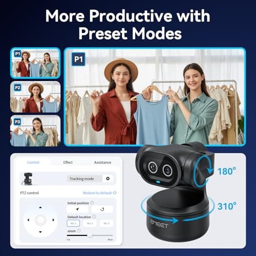 EMEET PIXY Dual-Camera AI-Powered PTZ Camera 4K, AI Tracking, PDAF&AI Autofocus 0.2s, 1/2.55'' Sony Sensor, 3 Mics, Presets, Gesture Control, 4K Webcam for Streaming and OBS/Twitch/Switch 2 Compatible 5