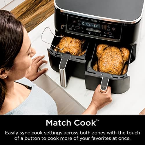 Ninja DZ550 Foodi 10 QT 6-in-1 DualZone Smart XL Air Fryer with 2 Independent Baskets, Smart Cook Thermometer for Perfect Doneness, Match Cook & Smart Finish to Roast, Dehydrate & More, Grey 8