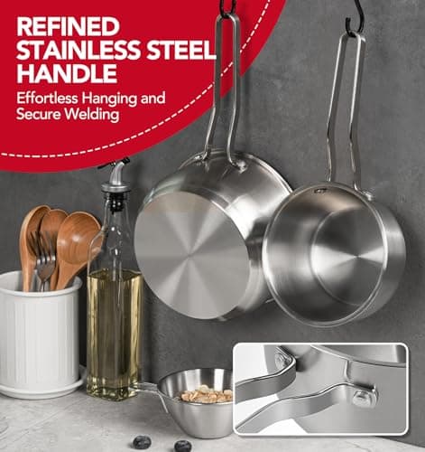 MICHELANGELO Stainless Steel Pot Set - 1QT & 2QT & 3QT Stainless Steel Sauce Pan with Lid, Induction Saucepan Set, Small Pots for Cooking - 6 Pcs 6