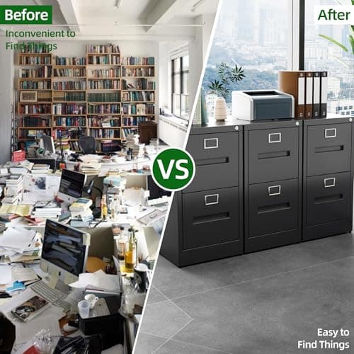 GangMei 2 Drawer Metal Vertical File Cabinet with Lock, Narrow Filing Cabinet with Hanging Letter/Legal/A4 Folders for Home, Office, Assembly Required, Black, 2 Drawers 8